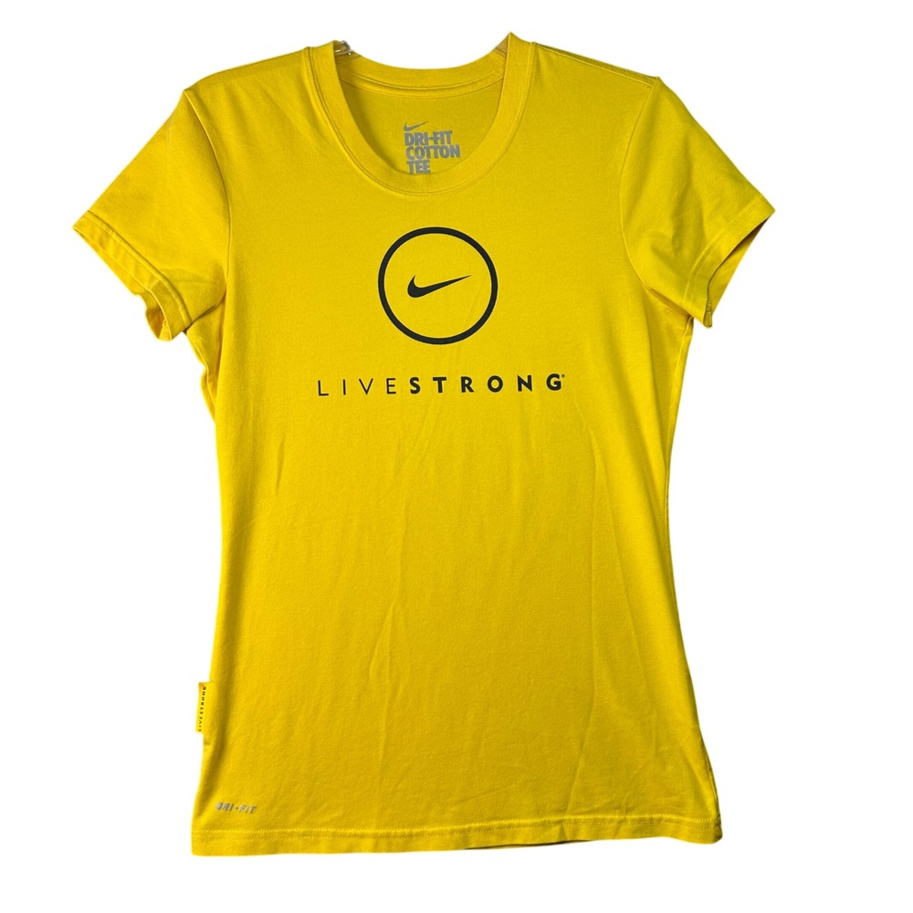 Nike Livestrong Dri-FIT Cotton Tee Graphic Athletic T-Shirt Small Yellow Sporty